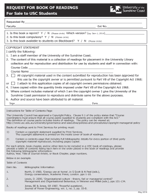 USC Book of Readings Request Form
