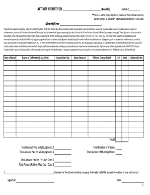 Texas Bail Bond Activity Report