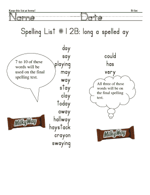 Spelling List Template