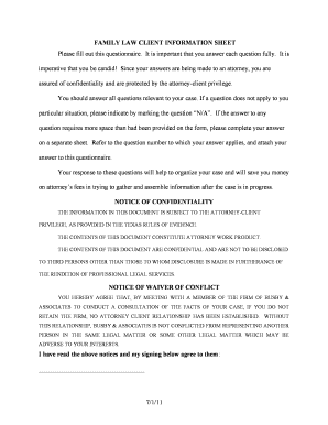 Family Law Client Information Sheet