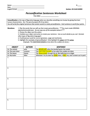 Personification Sentences Worksheet