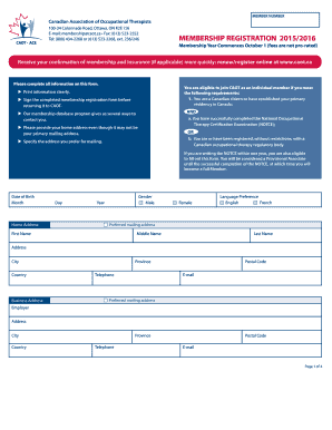 Canadian Association of Occupational Therapists Membership Registration Form