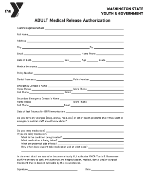 Washington State Adult Medical Release Authorization