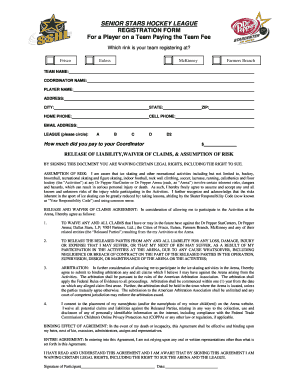 Senior Stars Hockey League Registration Form