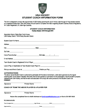 USA Hockey Student Coach Information Form