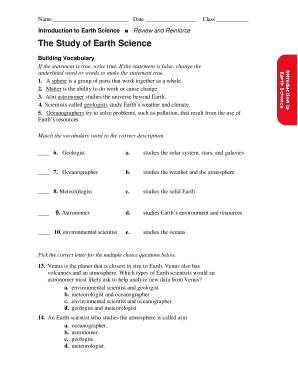 Earth Science Vocabulary Worksheet