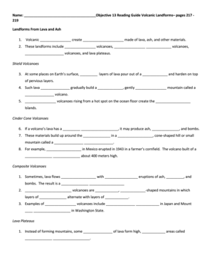 Volcanic Landforms Reading Guide