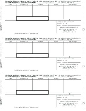 Wickliffe Ohio Quarterly Income Tax Payment Form