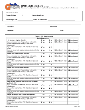 HMIS Child Exit Form