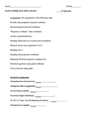 Science Assignment Checklist