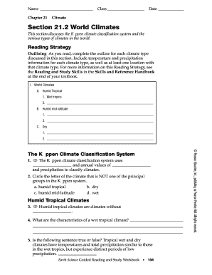 World Climates Worksheet
