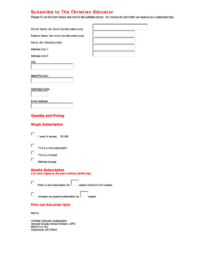 The Christian Educator Subscription Form