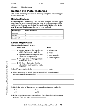 Plate Tectonics Worksheet