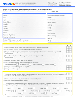 Arizona Annual Preparticipation Physical Evaluation