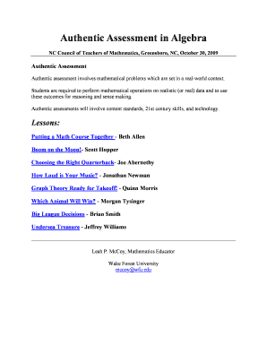 Authentic Assessment in Algebra - collegewfuedu