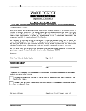 Student Release Form for Videotaping