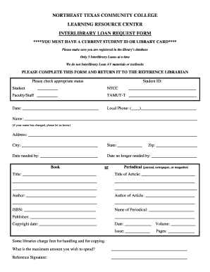 Northeast Texas Community College Interlibrary Loan Request Form