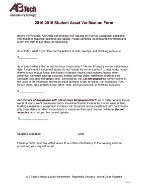 2015-2016 Student Asset Verification Form
