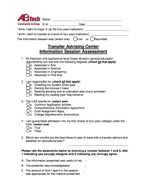 Transfer Advising Center Information Session Assessment