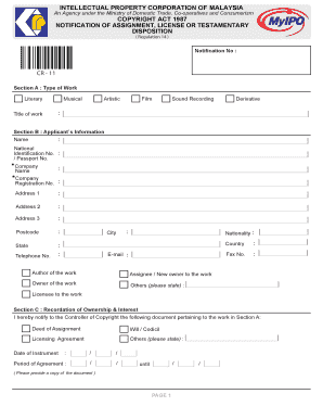 Malaysia Copyright Assignment Notification