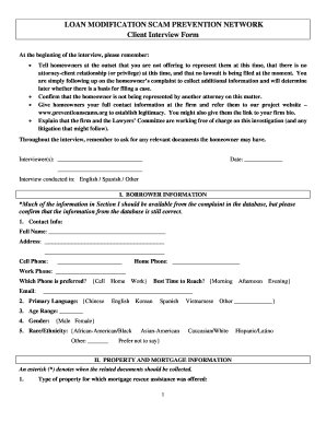 Loan Modification Scam Prevention Network Client Interview Form