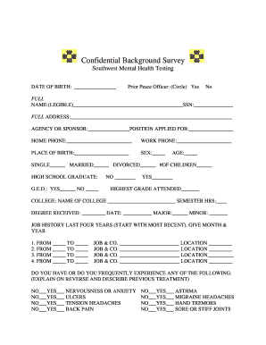 Confidential Background Survey for Peace Officer Application