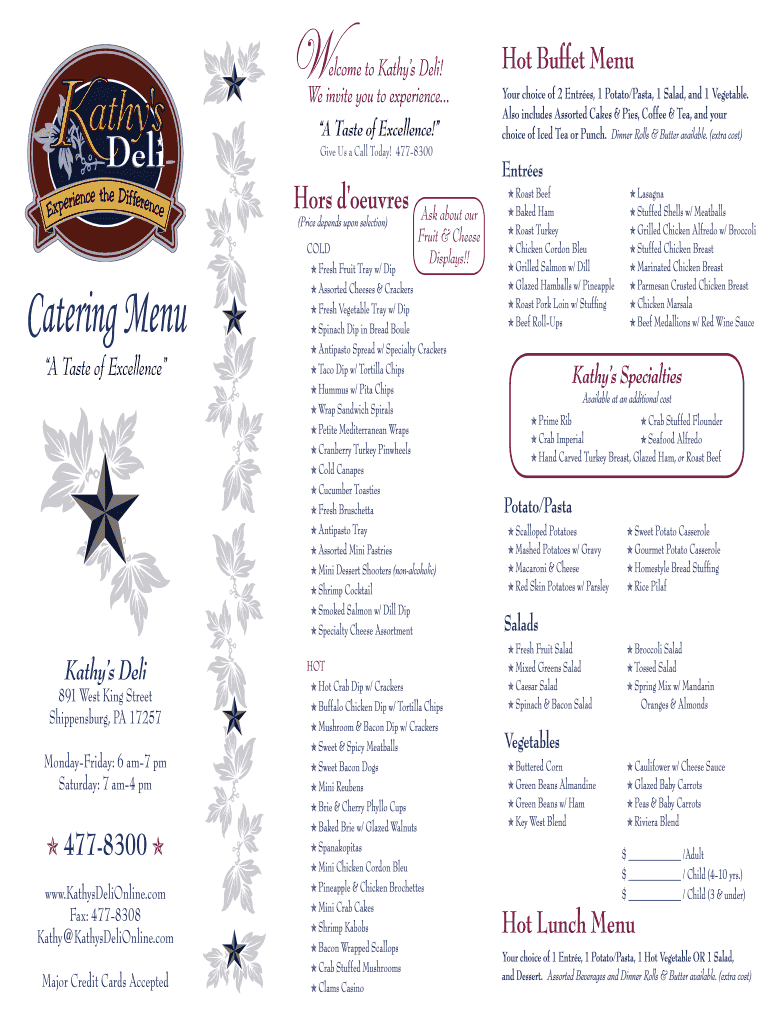 Fillable Online Catering Menu Kathys Deli Fax Email Print pdfFiller