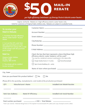 50 $ MAILIN REBATE per high efficiency (minimum