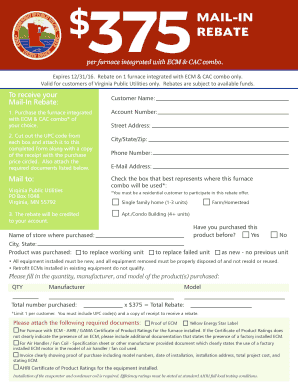 37 5 $ MAILIN REBATE per furnace integrated with ECM &amp;amp