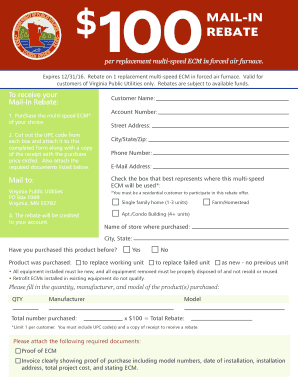 1 0 0 $ MAILIN REBATE per replacement multispeed ECM in forced air furnace