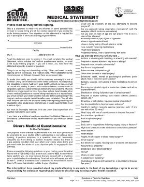 Scuba Diving Medical Statement Form