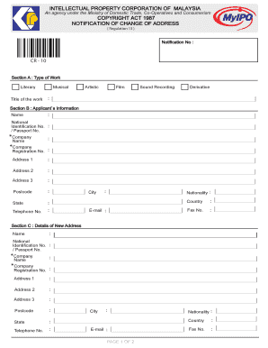 Malaysia Copyright Act 1987 Change of Address Notification