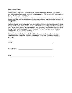Employee Handbook Acknowledgment Form
