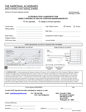 Authorization Agreement for Direct Deposit of Travel Expense Reimbursements