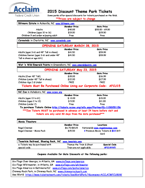 2015 Discount Theme Park Tickets Order Form