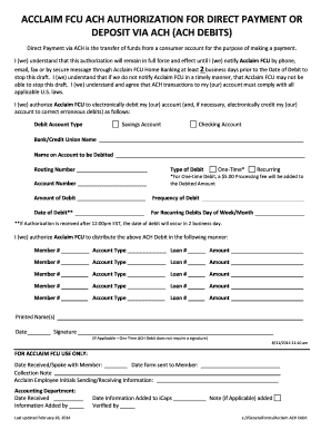 ACCLAIM FCU ACH Authorization Form