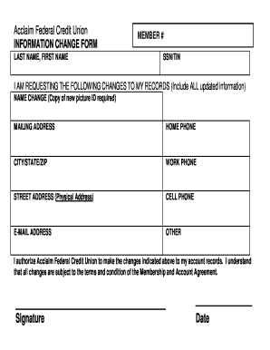 Acclaim Federal Credit Union Member Information Change Form