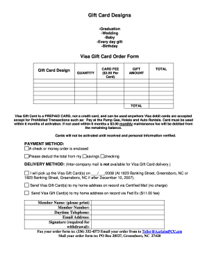 Visa Gift Card Order Form