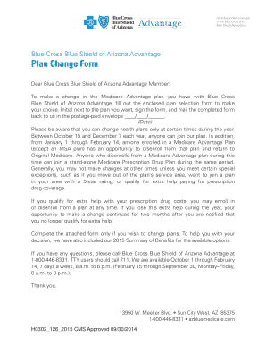 Blue Cross Blue Shield of Arizona Advantage Plan Change Form