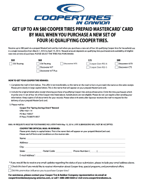 Cooper Tires Mail-In Reward Form