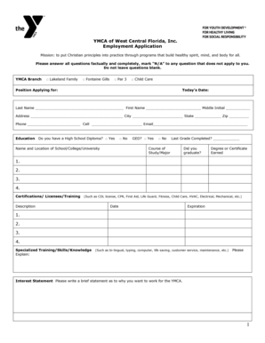 YMCA Employment Application