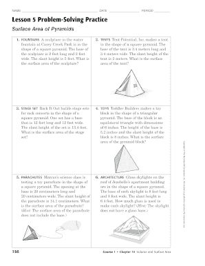 Math Worksheet - Surface Area of Pyramids