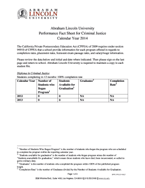 Abraham Lincoln University Performance Fact Sheet for