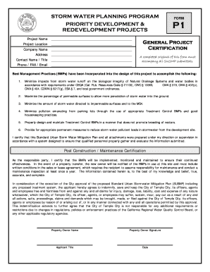 STORM WATER PLANNING PROGRAM FORM PRIORITY DEVELOPMENT