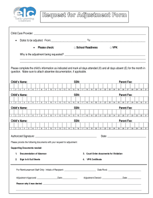 Child Care Attendance Adjustment Form
