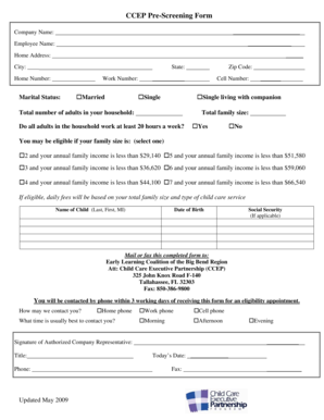 Child Care Executive Partnership Pre-Screening Form