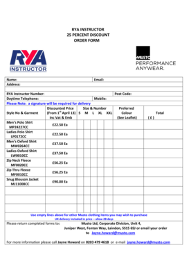 RYA Instructor Order Form