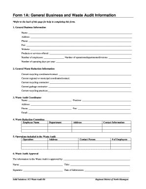 Waste Audit Form 1A