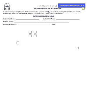 Student School Bus Registration Form