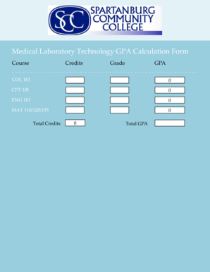 Medical Laboratory Technology GPA Calculation Form